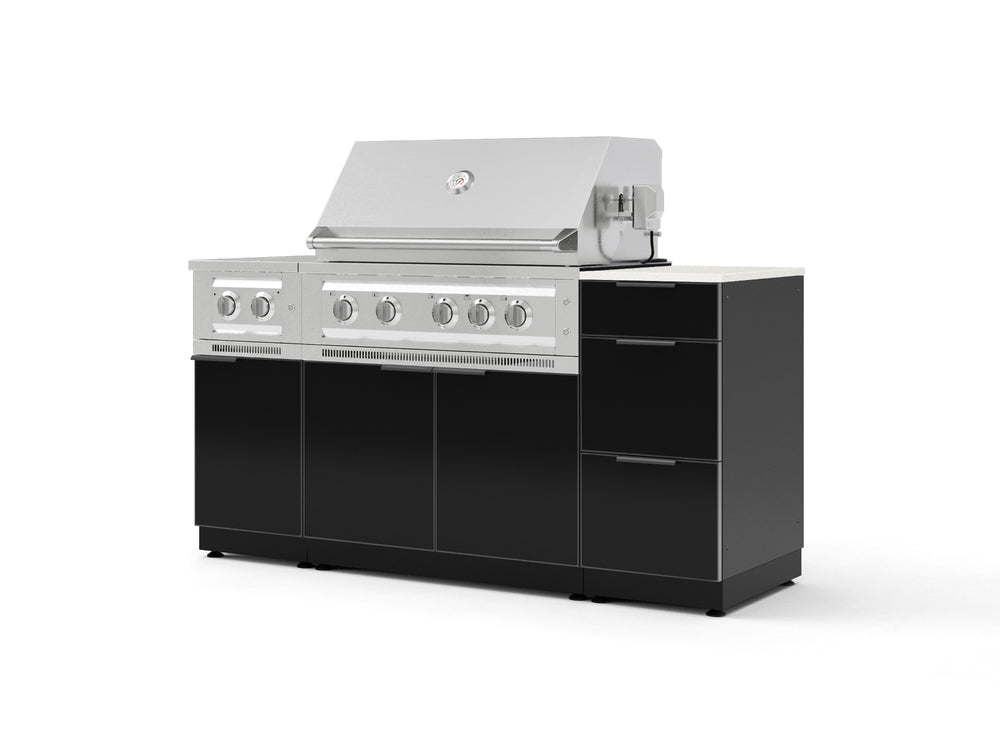 NewAge Outdoor Kitchens Outdoor Grill Island Aluminum 6-Piece Cabinet Set with 3-Drawer, Grill Cabinet, Platinum Grill, Dual Side Burner and Dekton in Aeris Countertop - (Natural Gas) | Garage Giant