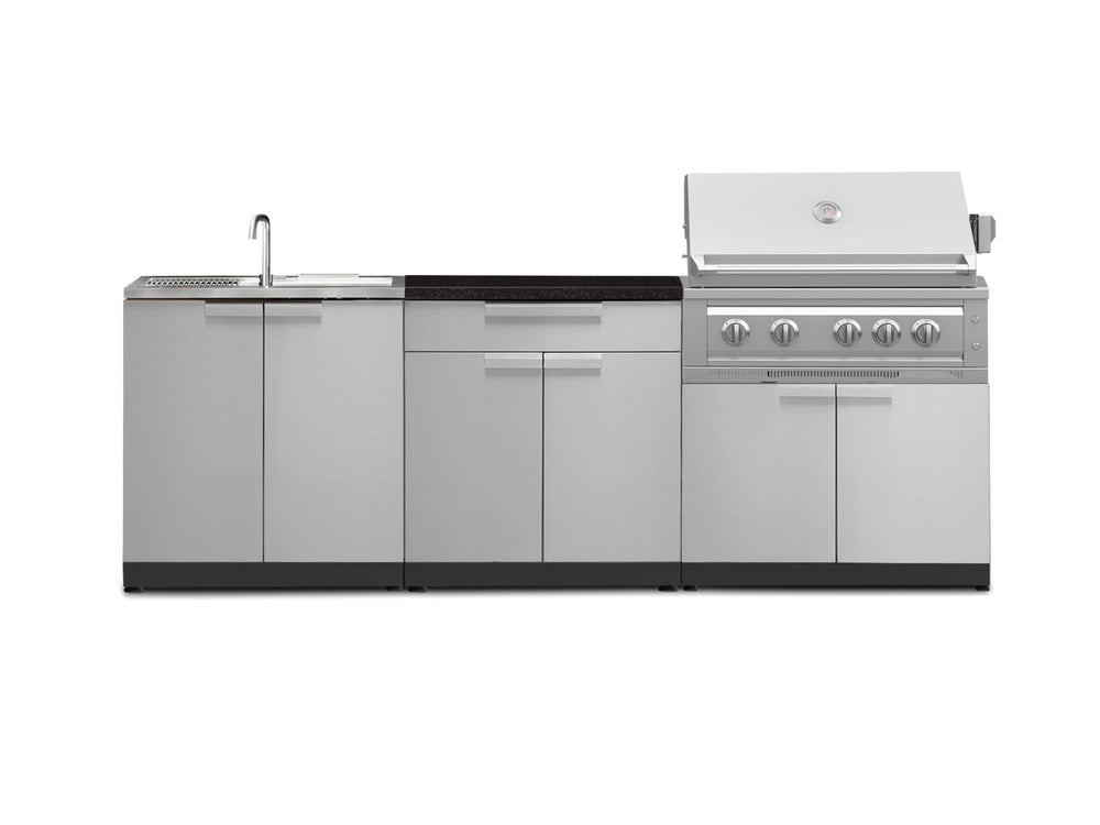 NewAge Outdoor Kitchens Stainless-Steel 5-Piece Cabinet Set with Sink, 2-Door with Drawer, Grill Cabinet, Platinum Grill and Countertop-71569-Garage Giant