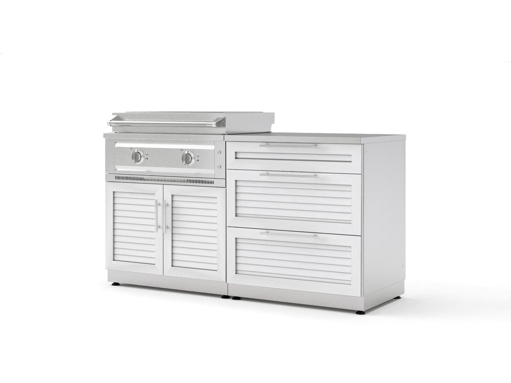 NewAge Outdoor Kitchens Stainless-Steel Louvered Doors 4-Piece Cabinet Set with 3 Drawer, Grill Cabinet, Platinum Griddle and Countertop-75184-Garage Giant