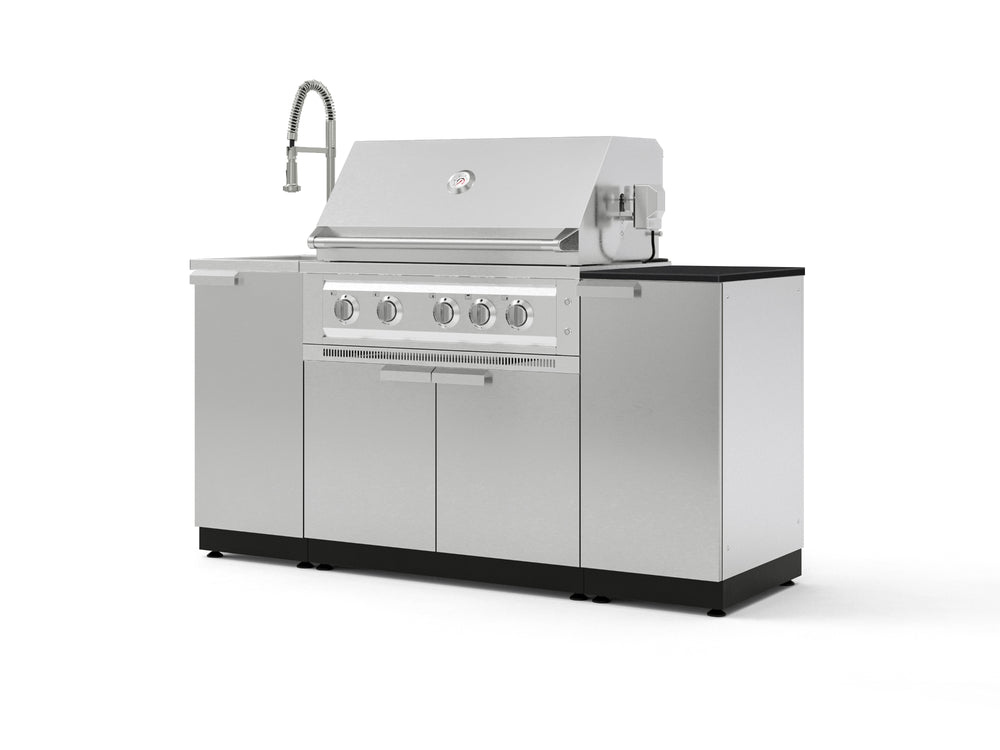 NewAge Outdoor Kitchens Outdoor Grill Island Stainless-Steel 5-Piece Cabinet Set with Sink, 1 Door, Grill Cabinet, Platinum Grill and Stainless Steel Countertop - (Liquid Propane) | Garage Giant