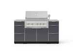 NewAge Outdoor Kitchens Outdoor Grill Island Aluminum 6-Piece Cabinet Set with 3 Drawers, Grill Cabinet, Platinum Grill and Countertops 