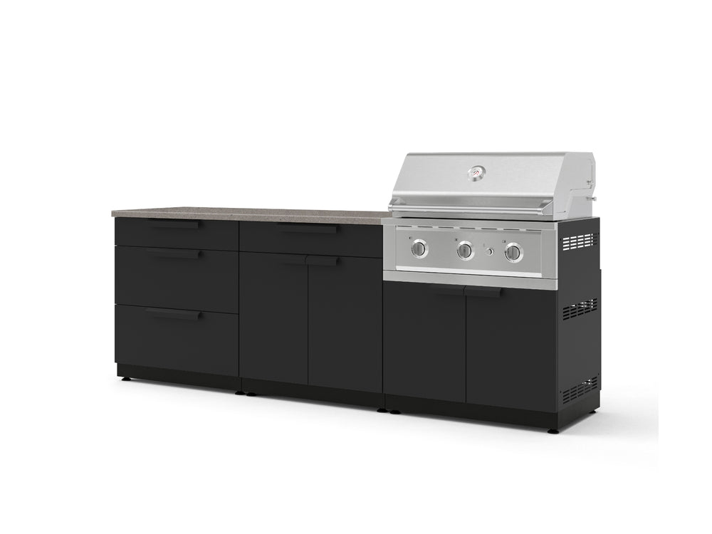 NewAge Outdoor Kitchens Stainless-Steel 5-Piece Cabinet Set with 3-Drawer, Bar, Grill Cabinet, Performance Grill and Countertop-73348-Garage Giant