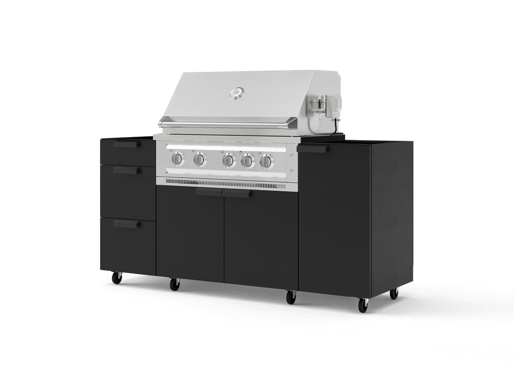 NewAge Outdoor Kitchens Outdoor Grill Island Stainless-Steel 5-Piece Cabinet Set with Casters 1 Door, 3 Drawer, Grill Cabinet and Platinum Grill - (Liquid Propane) | Garage Giant