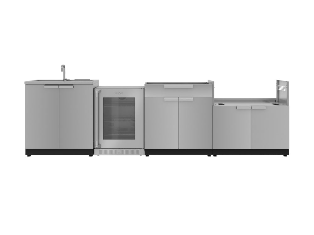 NewAge Outdoor Kitchens Stainless Steel 4-Piece Cabinet Set with Sink, Bar, Grill Cabinet and Fridge-66353-Garage Giant