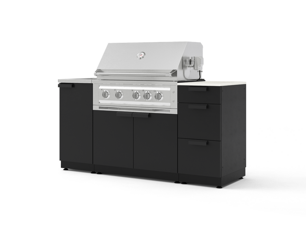 NewAge Outdoor Kitchens Outdoor Grill Island Stainless-Steel 5-Piece Cabinet Set with Sink, 3 Drawer, Grill Cabinet, Platinum Grill and Stainless Steel Countertop - (Natural Gas) | Garage Giant