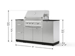 NewAge Outdoor Kitchens Outdoor Grill Island Stainless-Steel 6-Piece Cabinet Set with 1 Door, 3 Drawer, Grill Cabinet, Platinum Grill and Dekton in Sirius Countertops - (Liquid Propane) 
