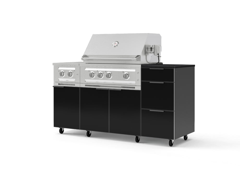 NewAge Outdoor Kitchens Outdoor Grill Island Aluminum 6-Piece Cabinet Set with Casters and 3-Drawer, Grill Cabinet, Platinum Grill, Dual Side Burner and Dekton in Sirius Countertop - (Liquid Propane) | Garage Giant