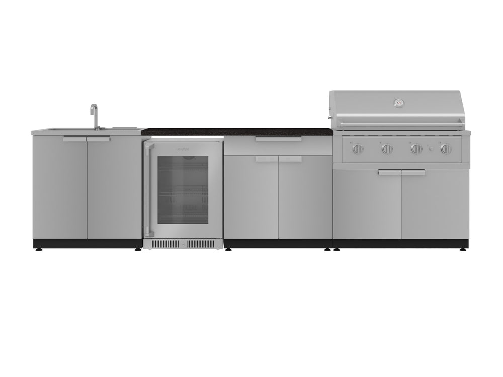 NewAge Outdoor Kitchens Stainless Steel 6-Piece Cabinet Set with Sink, Bar, Grill Cabinet, Performance Grill, Countertop and Fridge-72008-Garage Giant