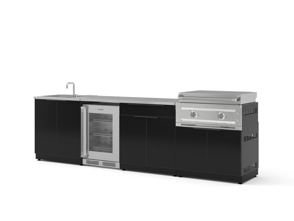 NewAge Outdoor Kitchens Aluminum 6-Piece Cabinet Set with Sink, Bar, Grill Cabinet, Platinum Griddle, Countertop and Glass Door Fridge-75119-Garage Giant