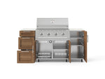NewAge Outdoor Kitchens Outdoor Grill Island Stainless-Steel Louvered Doors 6-Piece Cabinet Set with Casters 1 Door, 3 Drawer, Grill Cabinet, Performance Grill and Dekton in Aeris Countertops - (Liquid Propane) 