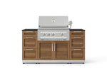 NewAge Outdoor Kitchens Outdoor Grill Island Stainless-Steel Louvered Doors 6-Piece Cabinet Set with 3 Drawers, Grill Cabinet, Platinum Grill and Dekton in Sirius Countertops - (Natural Gas) 