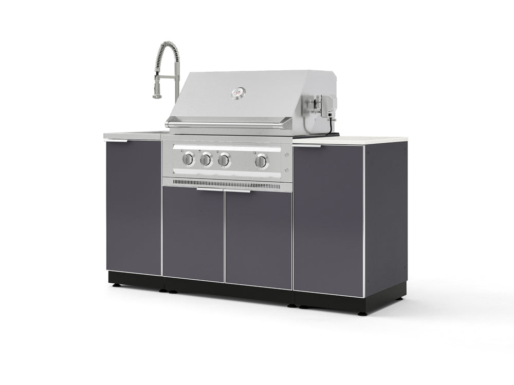 NewAge Outdoor Kitchens Outdoor Grill Island Aluminum 5-Piece Cabinet Set with Sink, 1 Door, Grill Cabinet, Platinum Grill and Stainless Steel Countertop - (Liquid Propane) | Garage Giant