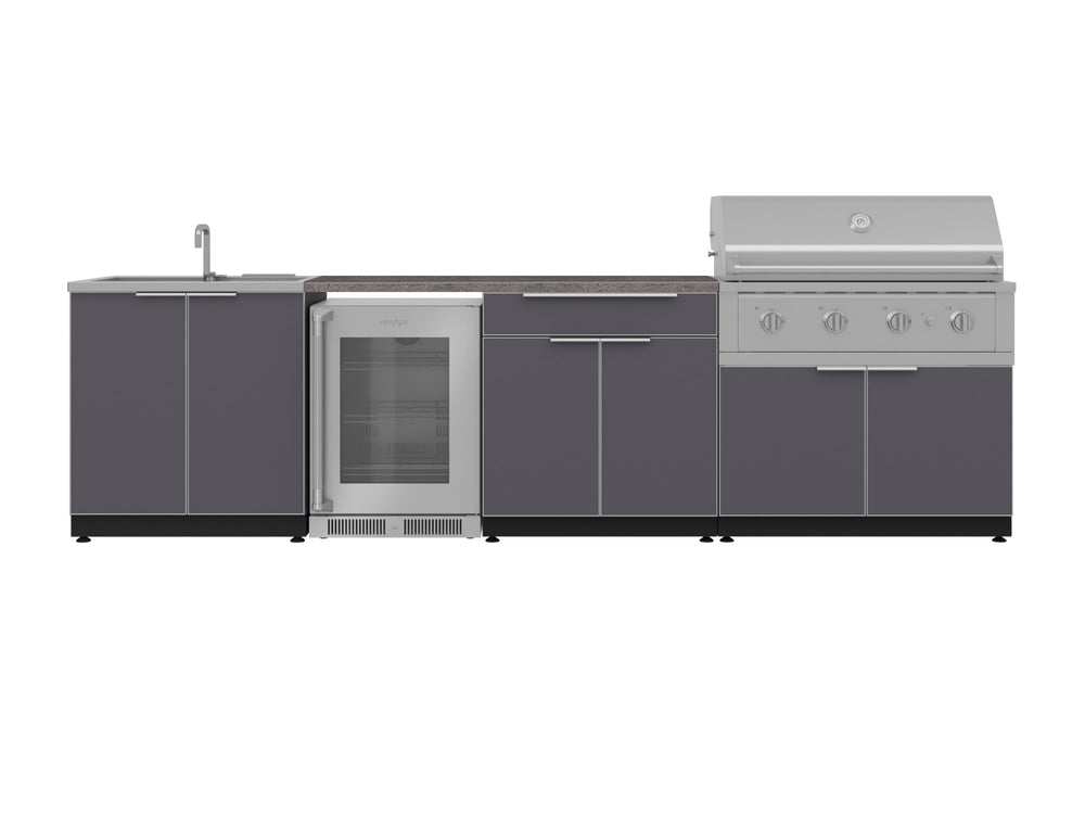 NewAge Outdoor Kitchens Aluminum 6-Piece Cabinet Set with Sink, Bar, Grill Cabinet, Performance Grill, Countertop and Fridge-72056-Garage Giant