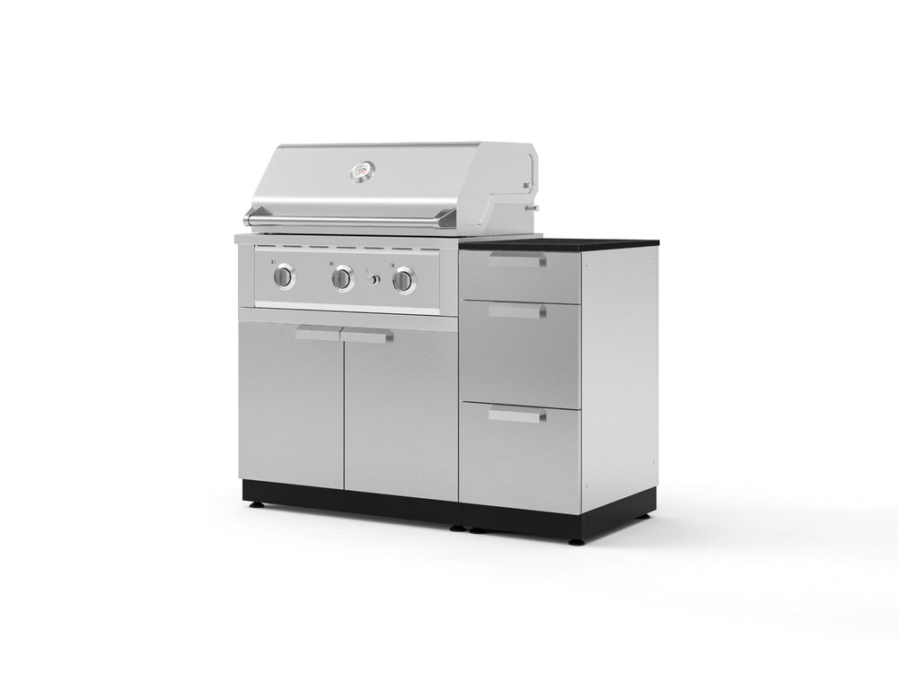 NewAge Outdoor Kitchens Outdoor Grill Island Stainless-Steel 4-Piece Cabinet Set with 3-Drawer, Grill Cabinet, Performance Grill and Dekton in Sirius Countertop - (Natural Gas) | Garage Giant