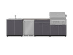 NewAge Outdoor Kitchens Aluminum 6-Piece Cabinet Set with Sink, Bar, Grill Cabinet, Platinum Grill, Countertop and Fridge-72051-Garage Giant 