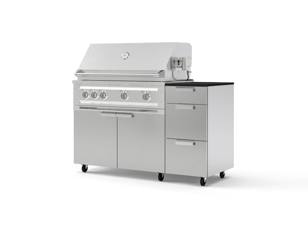 NewAge Outdoor Kitchens Outdoor Grill Island Stainless-Steel 4-Piece Cabinet Set with Casters and 3-Drawer, Grill Cabinet, Platinum Grill and Dekton in Sirius Countertop - (Liquid Propane) | Garage Giant