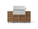 NewAge Outdoor Kitchens Outdoor Grill Island Stainless-Steel Louvered Doors 6-Piece Cabinet Set with Casters 1 Door, 3 Drawer, Grill Cabinet, Platinum Grill and Dekton in Aeris Countertops - (Liquid Propane) 