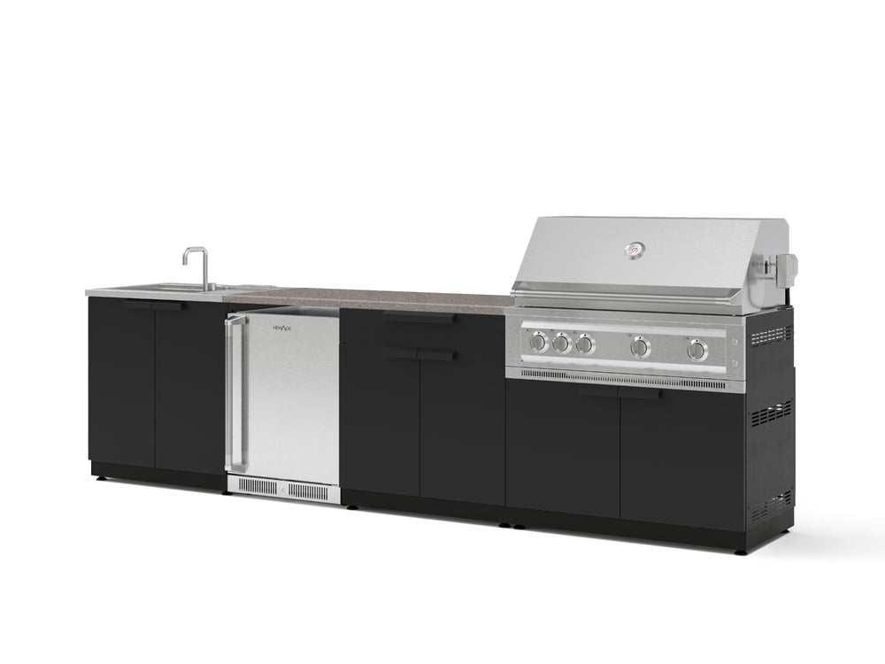NewAge Outdoor Kitchens Stainless Steel 6-Piece Cabinet Set with Sink, Bar, Grill Cabinet, Platinum Grill, Countertop and Stainless Steel Door Fridge-73814-Garage Giant