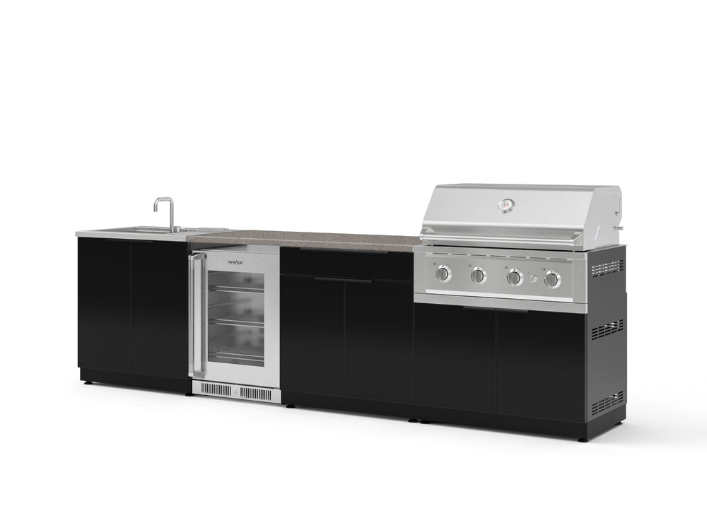 NewAge Outdoor Kitchens Aluminum 6-Piece Cabinet Set with Sink, Bar, Grill Cabinet, Performance Grill, Countertop and Glass Door Fridge-73795-Garage Giant
