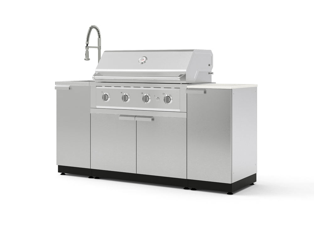 NewAge Outdoor Kitchens Outdoor Grill Island Stainless-Steel 5-Piece Cabinet Set with Sink, 1 Door, Grill Cabinet, Performance Grill and Stainless Steel Countertop - (Liquid Propane) | Garage Giant