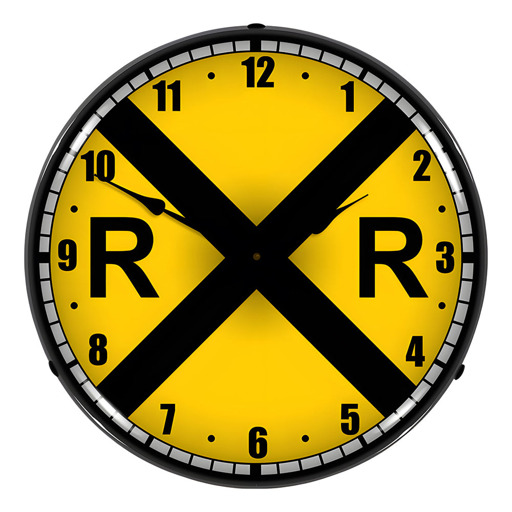 Collectable Sign and Clock Railroad Crossing Backlit Wall Clock-710097-Garage Giant