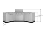 Newage Products Outdoor Kitchen Stainless Steel 7-Piece Cabinet Set with 2 Door, Bar, Corner, Grill Cabinet, Performance Grill, and Countertops-71024-33-Liquefied Propane (LP)-Garage Giant 