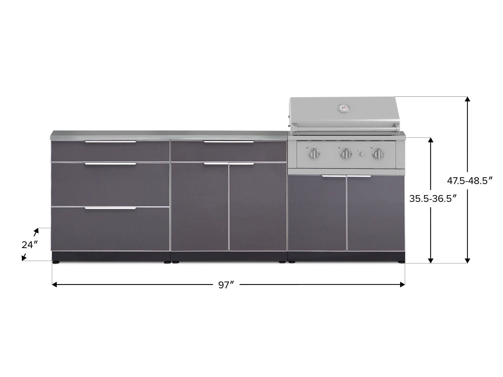 Newage Products Outdoor Kitchen Aluminum 5-Piece Cabinet Set With 3 Dr ...