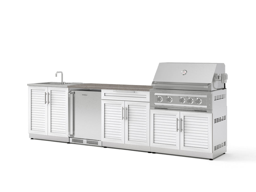 NewAge Outdoor Kitchens Stainless Steel 6-Piece Cabinet Set with Sink, Bar, Grill Cabinet, Platinum Grill, Countertop and Stainless Steel Door Fridge-73837-Garage Giant