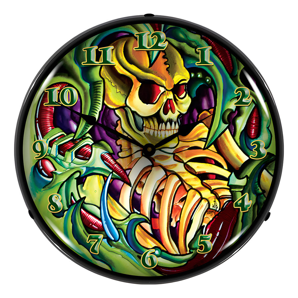 Collectable Sign and Clock Tattoo Skull Backlit Wall Clock-711164-Garage Giant
