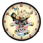 Collectable Sign and Clock Good Times and Tattoos Backlit Wall Clock-711165-Garage Giant 