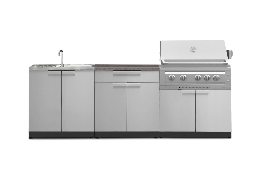 NewAge Outdoor Kitchens Stainless-Steel 5-Piece Cabinet Set with Sink, 2-Door with Drawer, Grill Cabinet, Grill and Countertop