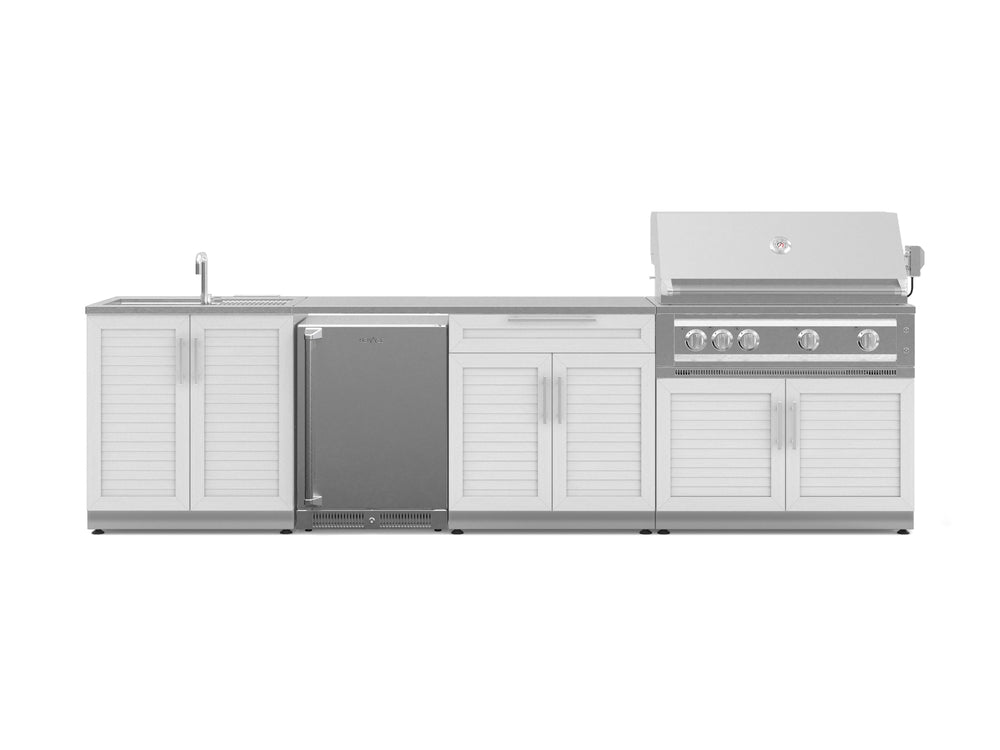 NewAge Outdoor Kitchens Stainless Steel 6-Piece Cabinet Set with Sink, Bar, Grill Cabinet, Platinum Grill, Countertop and Stainless Steel Door Fridge-71514-Garage Giant