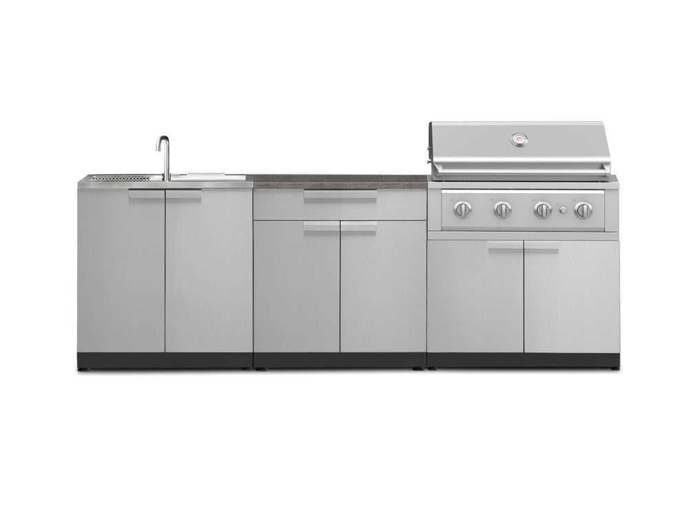 NewAge Outdoor Kitchens Stainless Steel 3-Piece Cabinet Set with Sink Cabinet and Performance Gas Grill