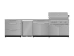 NewAge Outdoor Kitchens Stainless Steel 7-Piece Cabinet Set with 3-Drawer, Bar, Grill Cabinet, Platinum Grill, Countertops and Fridge-66578-Garage Giant 