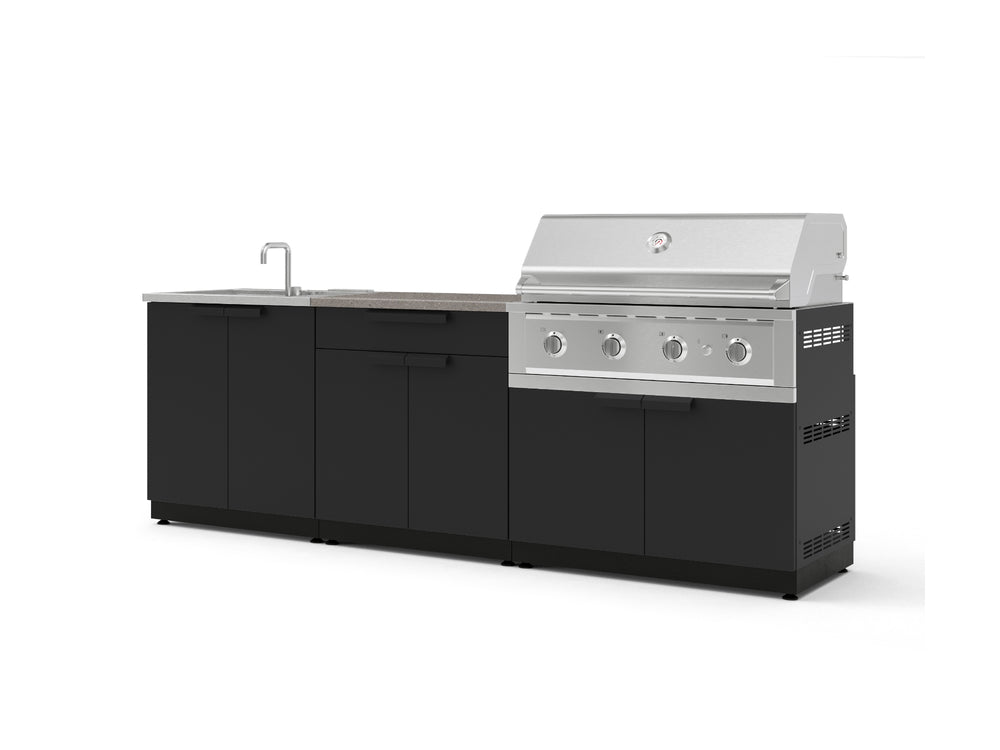 NewAge Outdoor Kitchens Stainless-Steel 5-Piece Cabinet Set with Bar, Sink, Grill Cabinet, Performance Grill, and Countertop-73425-Garage Giant