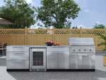 NewAge Outdoor Kitchens Stainless Steel 7-Piece Cabinet Set with 3-Drawer, Bar, Grill Cabinet, Performance Grill, Countertops and Fridge-66586-Garage Giant 