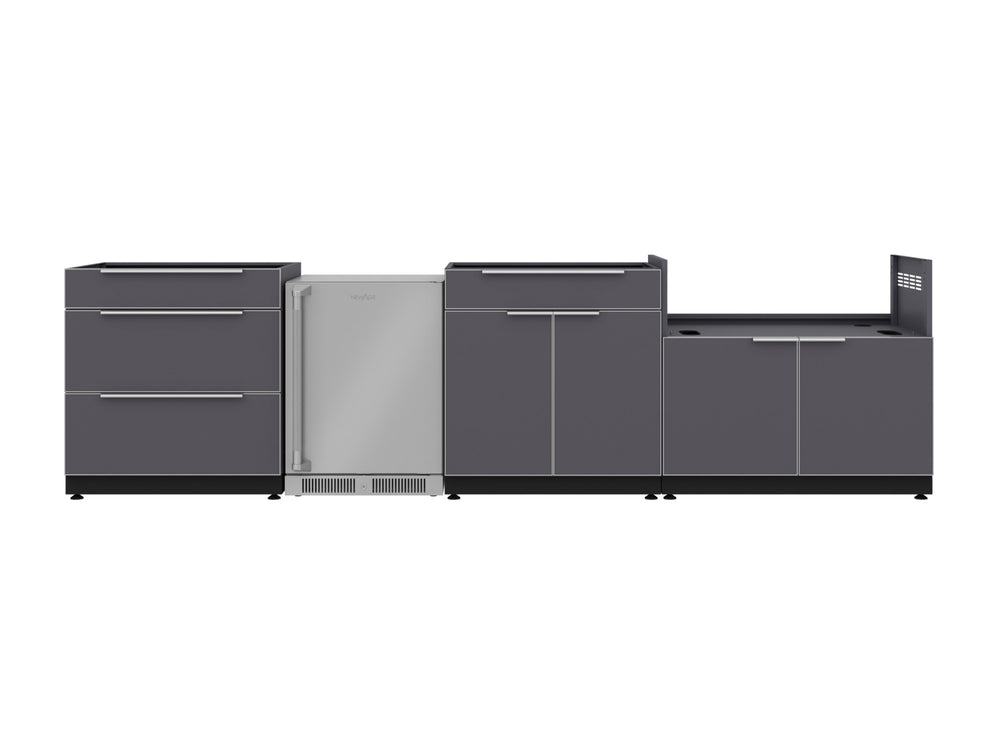 NewAge Outdoor Kitchens Aluminum 4-Piece Cabinet Set with 3-Drawer, Bar, Grill Cabinet and Fridge-66536-Garage Giant