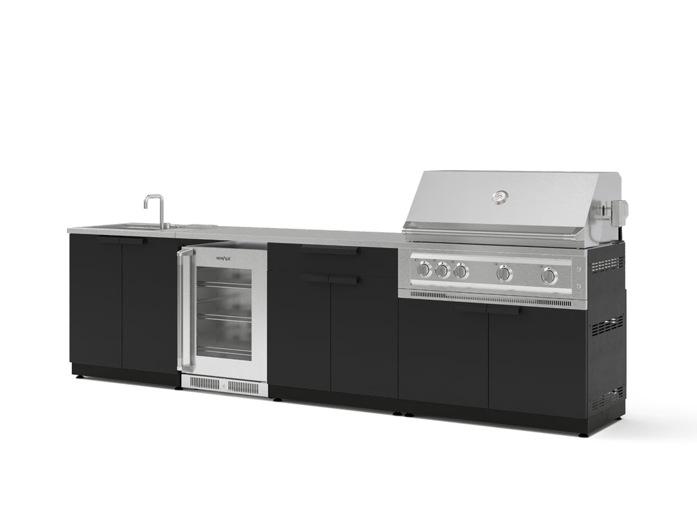NewAge Outdoor Kitchens Stainless Steel 6-Piece Cabinet Set with Sink, Bar, Grill Cabinet, Platinum Grill, Countertop and Glass Door Fridge-71469-Garage Giant