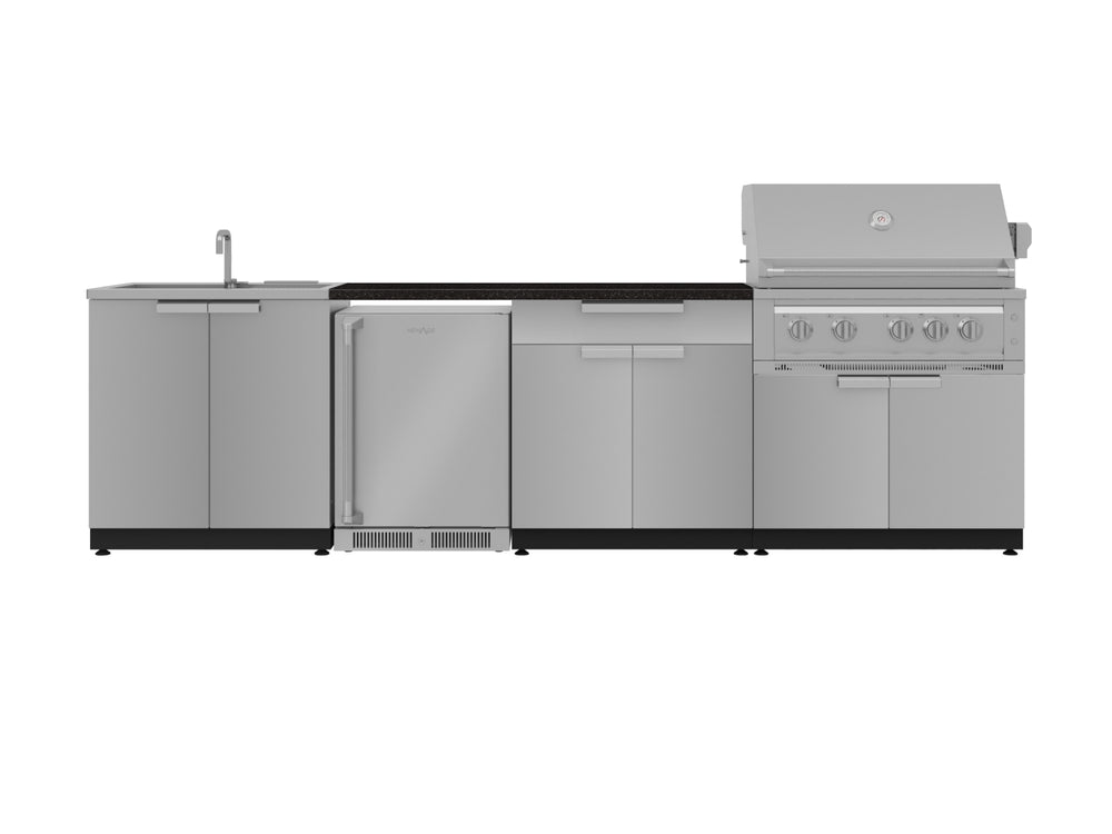 NewAge Outdoor Kitchens Stainless Steel 6-Piece Cabinet Set with Sink, Bar, Grill Cabinet, Platinum Grill, Countertop and Fridge-72004-Garage Giant