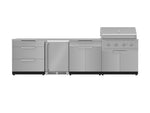 NewAge Outdoor Kitchens Stainless Steel 7-Piece Cabinet Set with 3-Drawer, Bar, Grill Cabinet, Performance Grill, Countertops and Fridge-66571-Garage Giant 