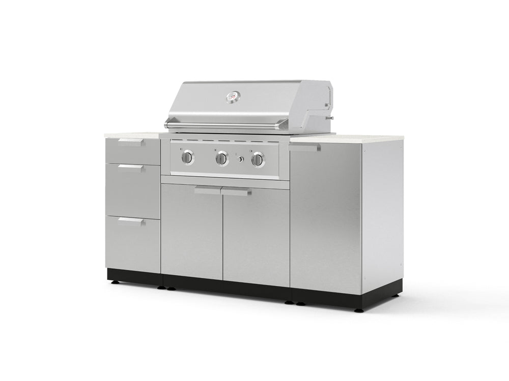 NewAge Outdoor Kitchens Outdoor Grill Island Stainless-Steel 6-Piece Cabinet Set with 1 Door, 3 Drawer, Grill Cabinet, Performance Grill and Dekton in Aeris Countertops - (Natural Gas) | Garage Giant