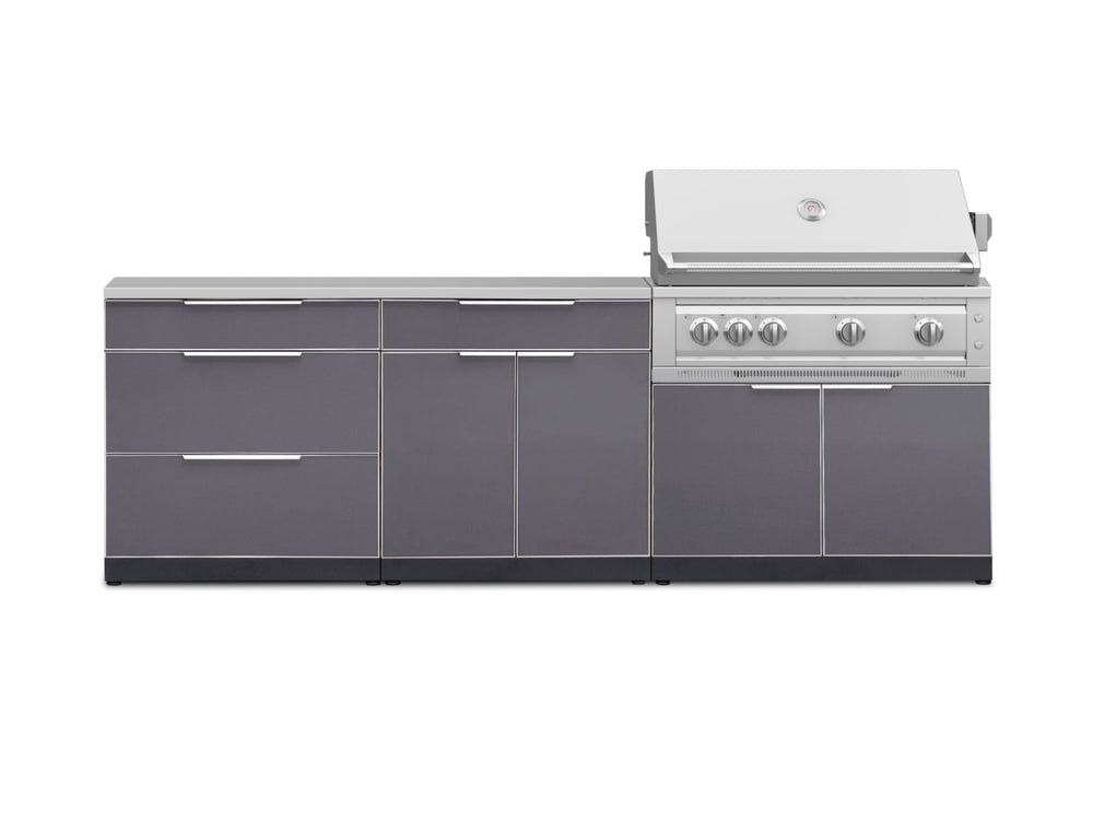 NewAge Outdoor Kitchens Aluminum 5-Piece Cabinet Set With 3 Drawer, Bar, Grill Cabinet, Platinum Grill and Countertop-71047-Garage Giant