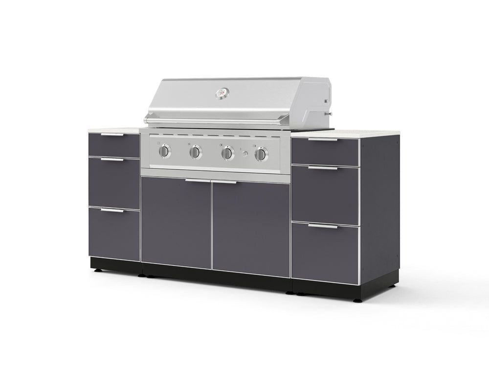 NewAge Outdoor Kitchens Outdoor Grill Island Aluminum 6-Piece Cabinet Set with 3 Drawers, Grill Cabinet, Performance Grill and Countertops - (Liquid Propane) | Garage Giant