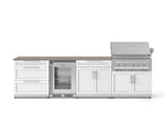 NewAge Outdoor Kitchens Stainless Steel 7-Piece Cabinet Set with 3-Drawer, Bar, Grill Cabinet, Platinum Grill, Countertop, and Glass Door Fridge-73705-Garage Giant 