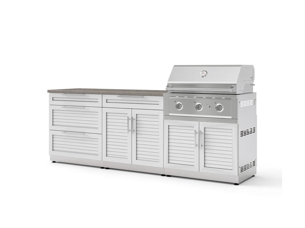 NewAge Outdoor Kitchens Stainless-Steel 5-Piece Cabinet Set with 3-Drawer, Bar, Grill Cabinet, Performance Grill and Countertop-73360-Garage Giant