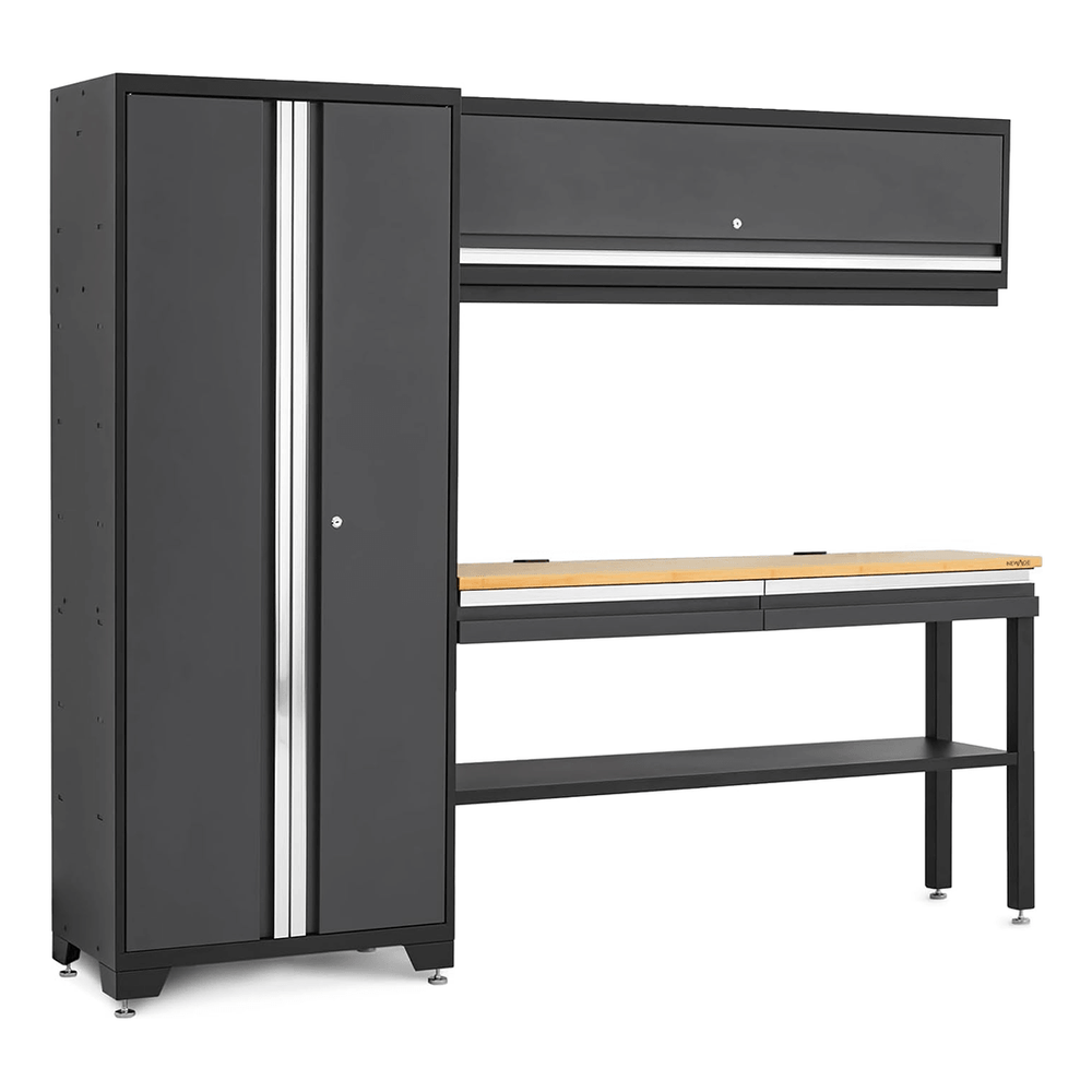 NewAge Garage Cabinets BOLD Series Grey All In One 4-Piece Set with Bamboo Top-73501-Garage Giant