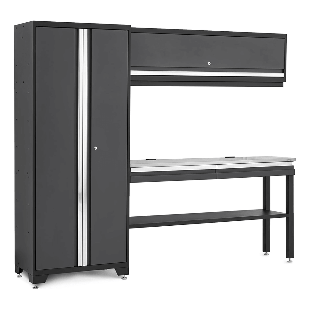 NewAge Garage Cabinets BOLD Series Grey All In One 4-Piece Set with Stainless Steel Top-73505-Garage Giant