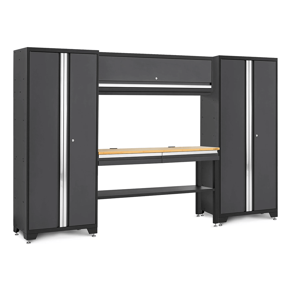 NewAge Garage Cabinets BOLD Series Grey All In One 5-Piece Set with Bamboo Top-73509-Garage Giant