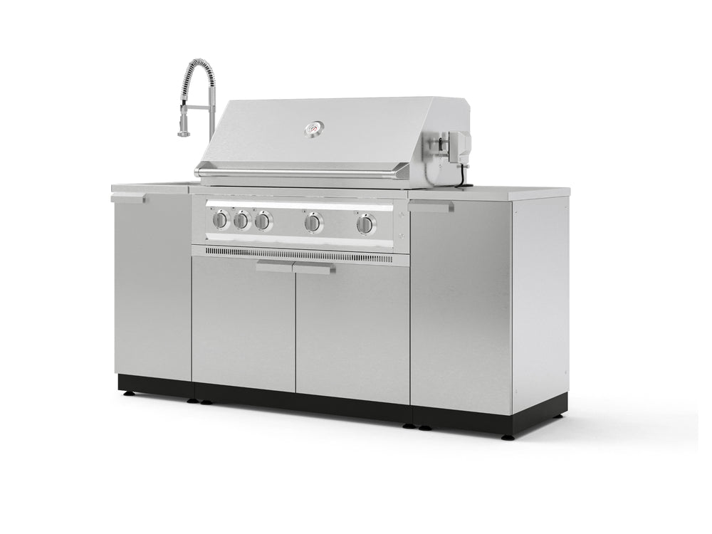 NewAge Outdoor Kitchens Outdoor Grill Island Stainless-Steel 5-Piece Cabinet Set with Sink, 1 Door, Grill Cabinet, Platinum Grill and Stainless Steel Countertop-75389-Garage Giant