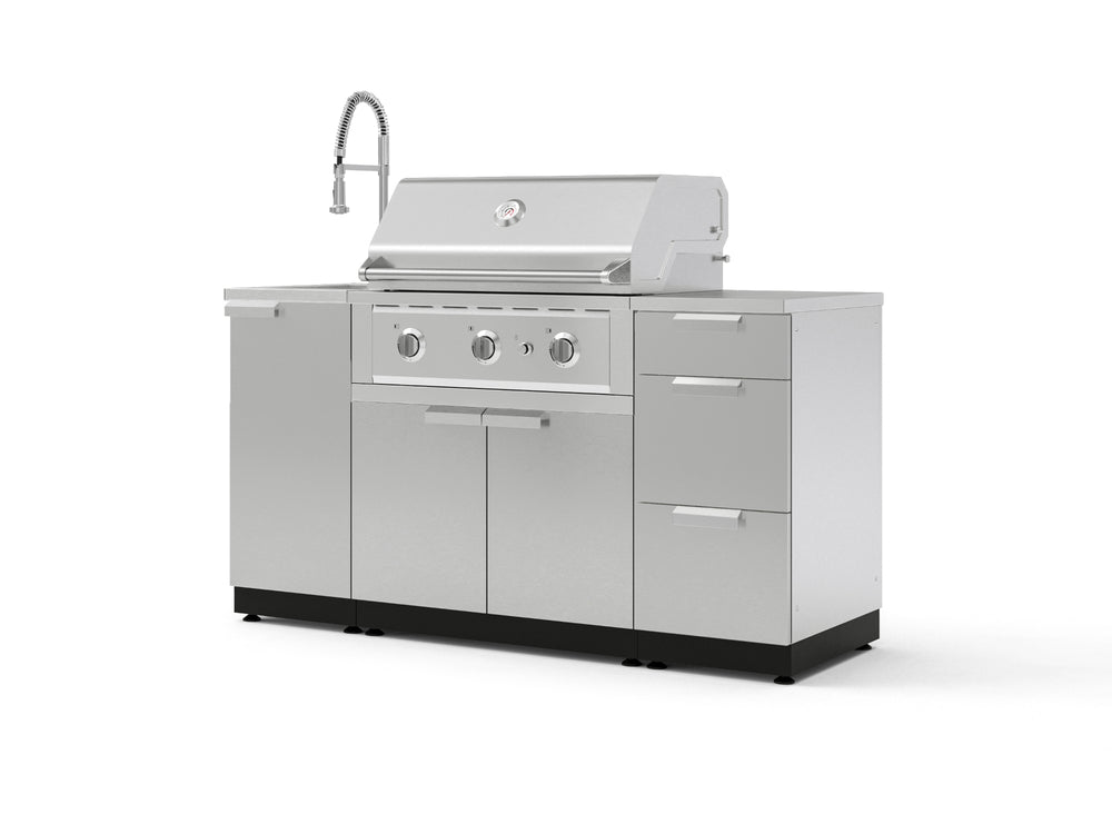 NewAge Outdoor Kitchens Outdoor Grill Island Stainless-Steel 5-Piece Cabinet Set with Sink, 3 Drawer, Grill Cabinet, Performance Grill and Stainless Steel Countertop-75601-Garage Giant